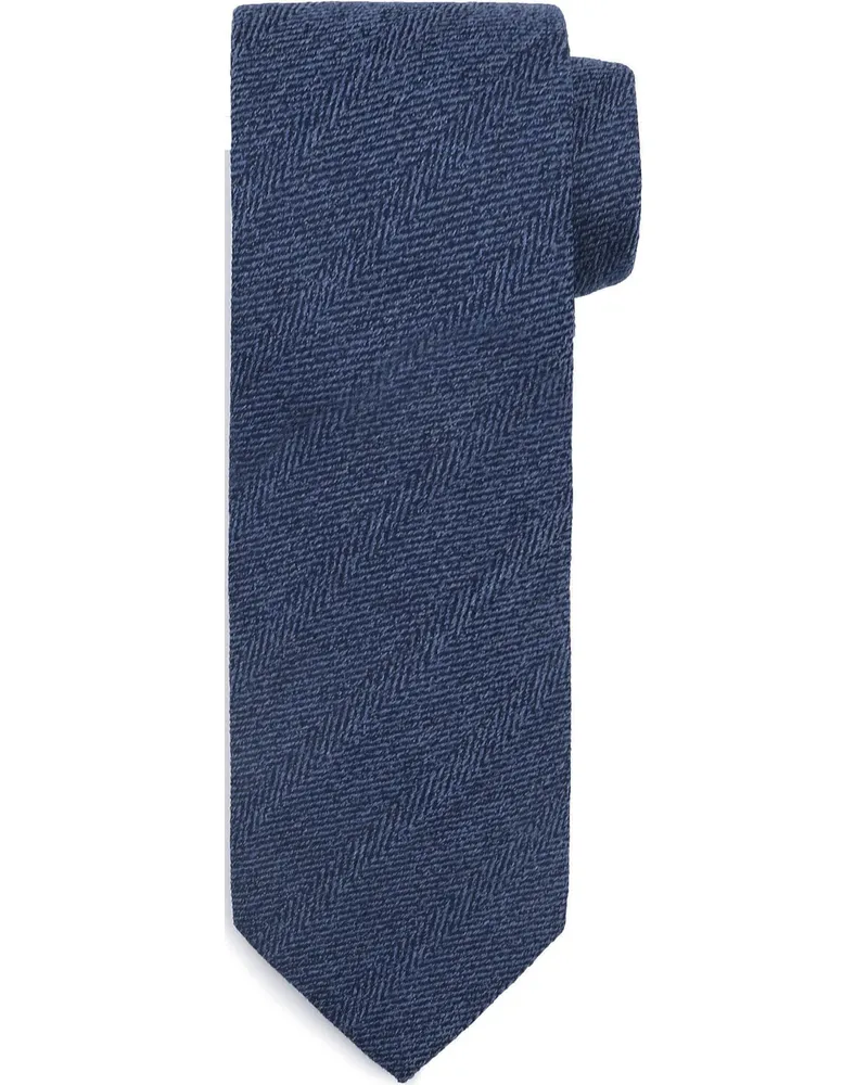 Suitable Tie Wool/Silk Herringbone Navy Dunkelblau