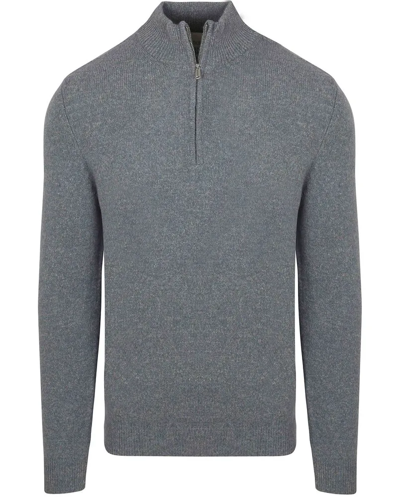 Profuomo Half Zip Pullover Wolle Blend Blau Blau