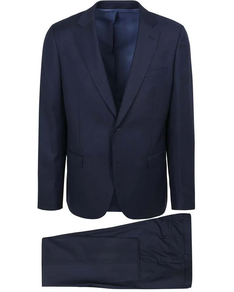 Suitable Anzug Birds Eye Wolle Dunkelblau Blau