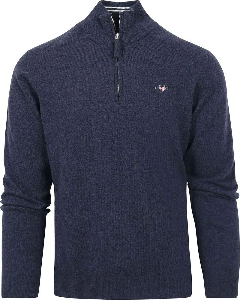 Gant Halfzip-Wollpullover Melange Blau Dunkelblau