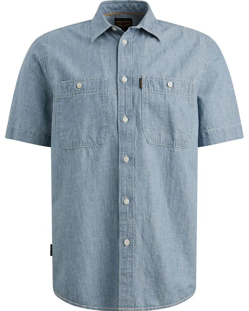 PME Legend Short Sleeve Hemd Coton Linnen Chambray Indigo Blau