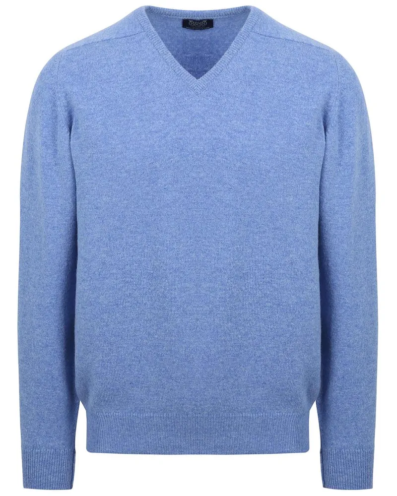 William Lockie V-Ausschnitt Pullover Lammwolle Hellblau Hellblau
