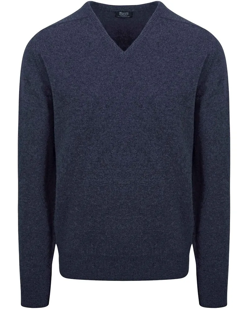William Lockie V-Ausschnitt Pullover Lammwolle Indigo Melange Dunkelblau