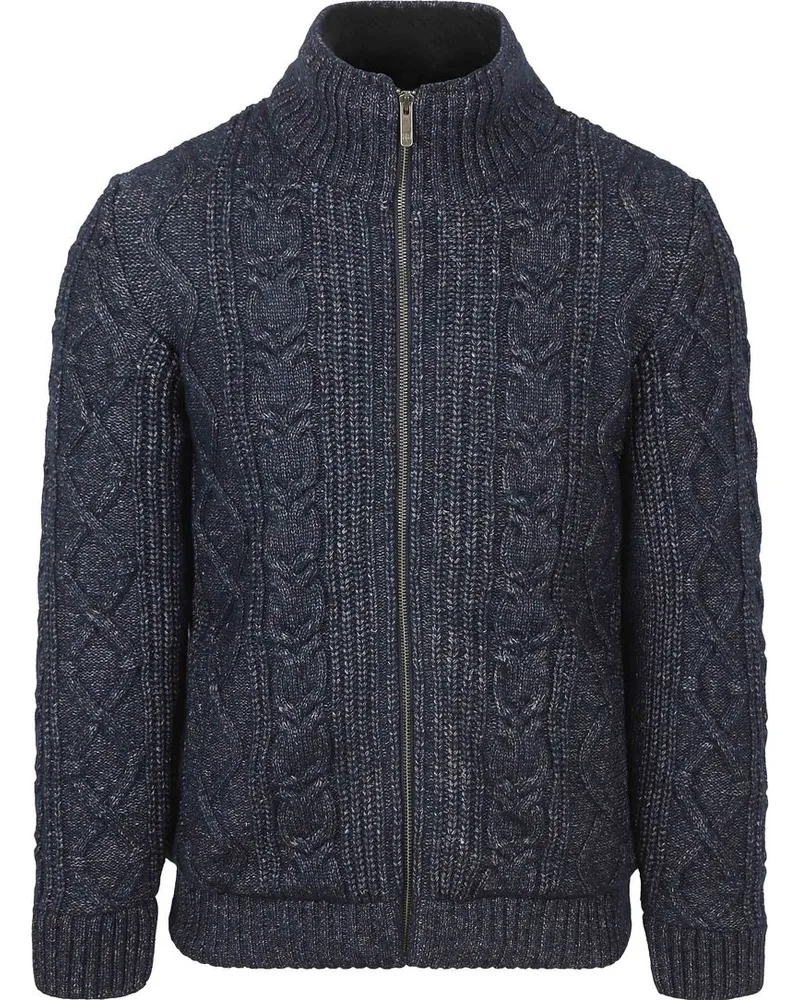 State of Art Strickjacke Cable Zip Melange Navy Dunkelblau