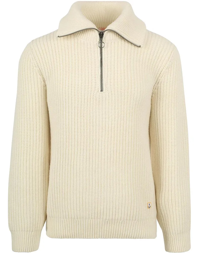 Armor-Lux Camionneur Half Zip Pullover Wolle Ecru Weiß