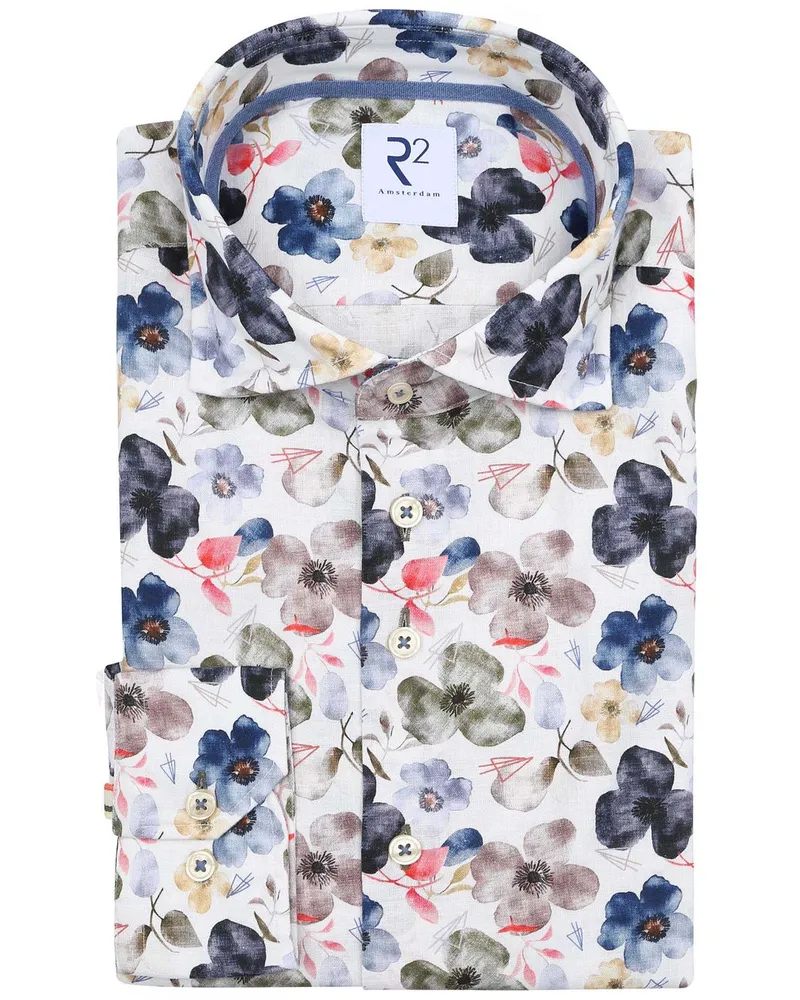 R2 Amsterdam R2 Hemd Leinen Blend Flowers Multicolour Multicolour