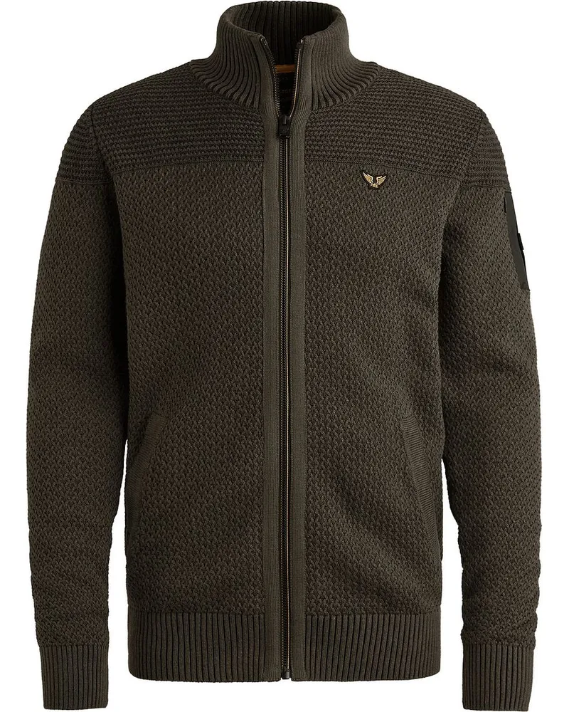PME Legend Strickjacke Structure Beluga Grün Anthrazit