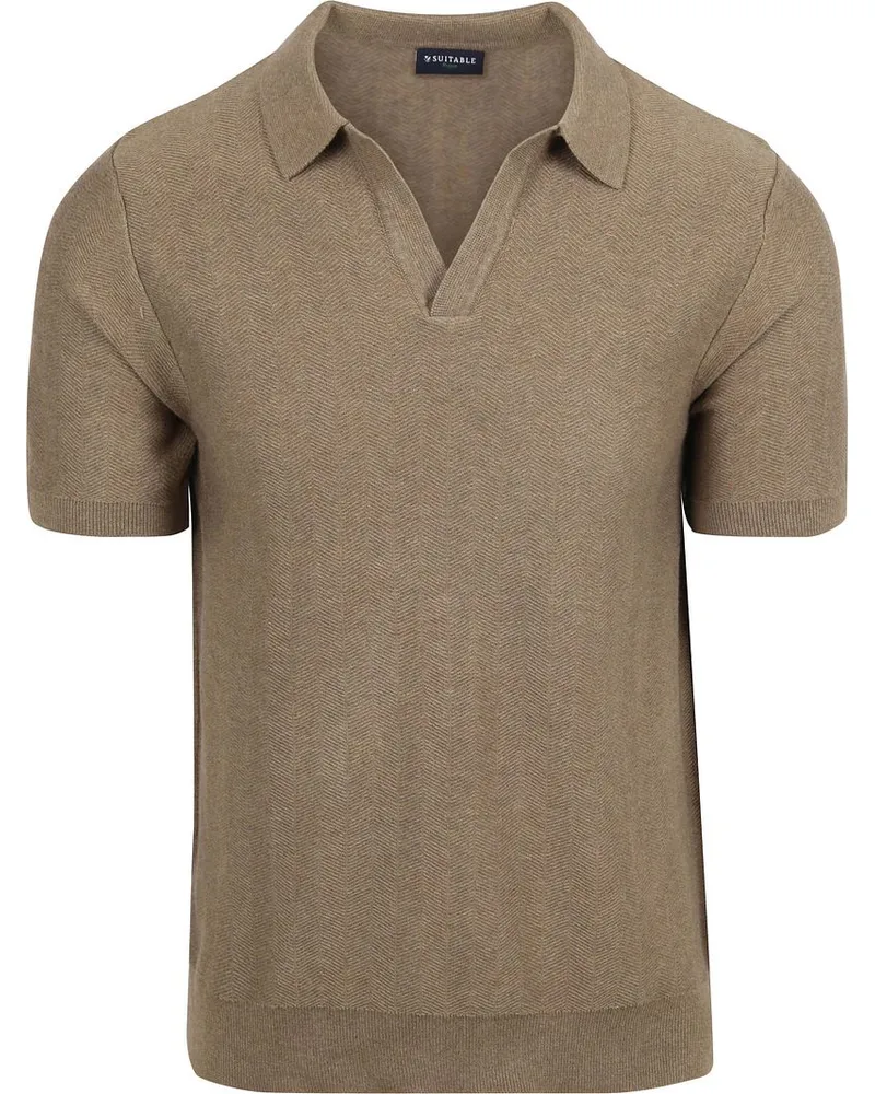 Suitable Knitted Poloshirt Riva Harring Taupe Taupe