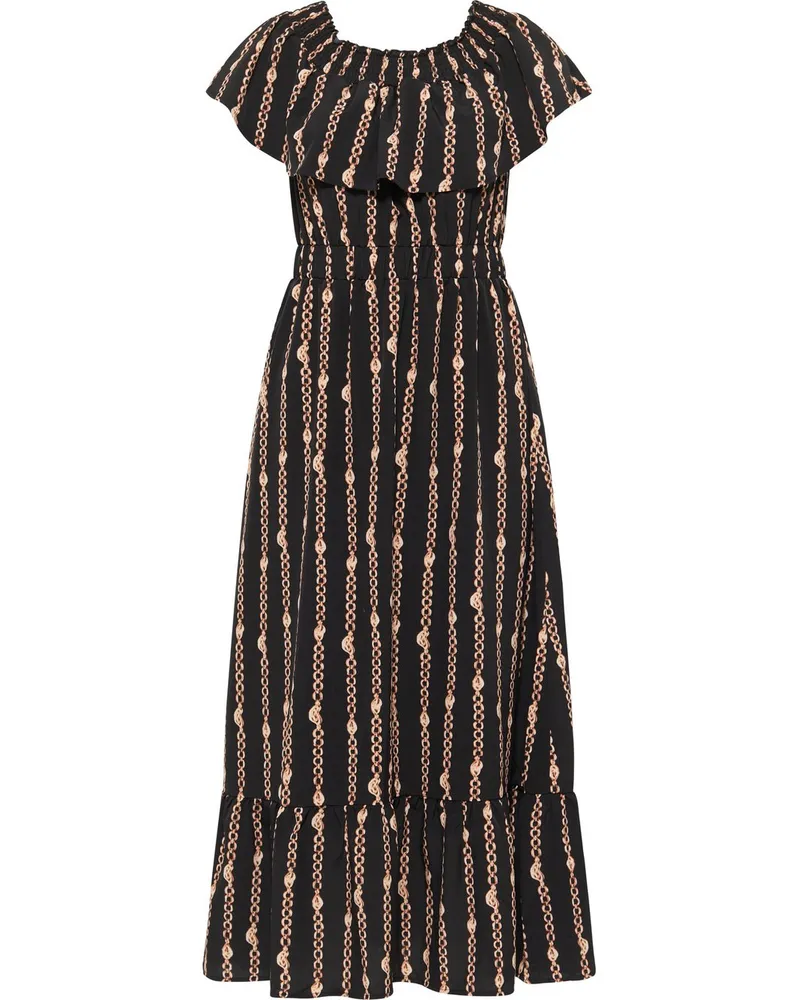 FAINA Maxikleid mit Allover-Print Schwarz