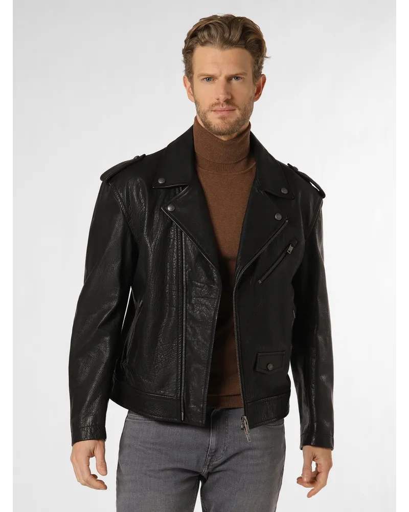 HUGO BOSS Lederjacke Schwarz