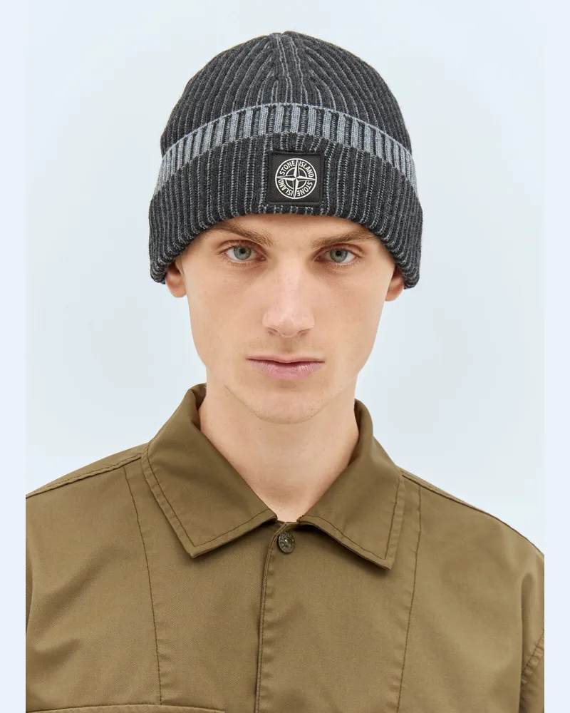 Stone Island Logo Patch Beanie Hat Grey