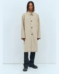 Miu Miu Logo Patch Denim Trench Coat Beige