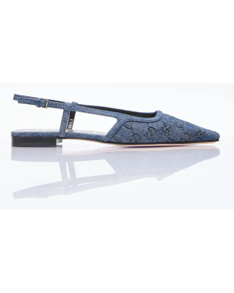 Gucci Gg Denim Slingback Flats Blue