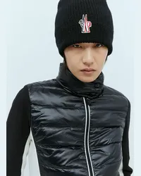 Moncler Logo Patch Wool Beanie Hat Black