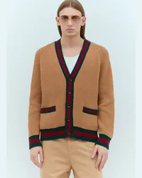 Gucci Wool Knit Web Cardigan Beige