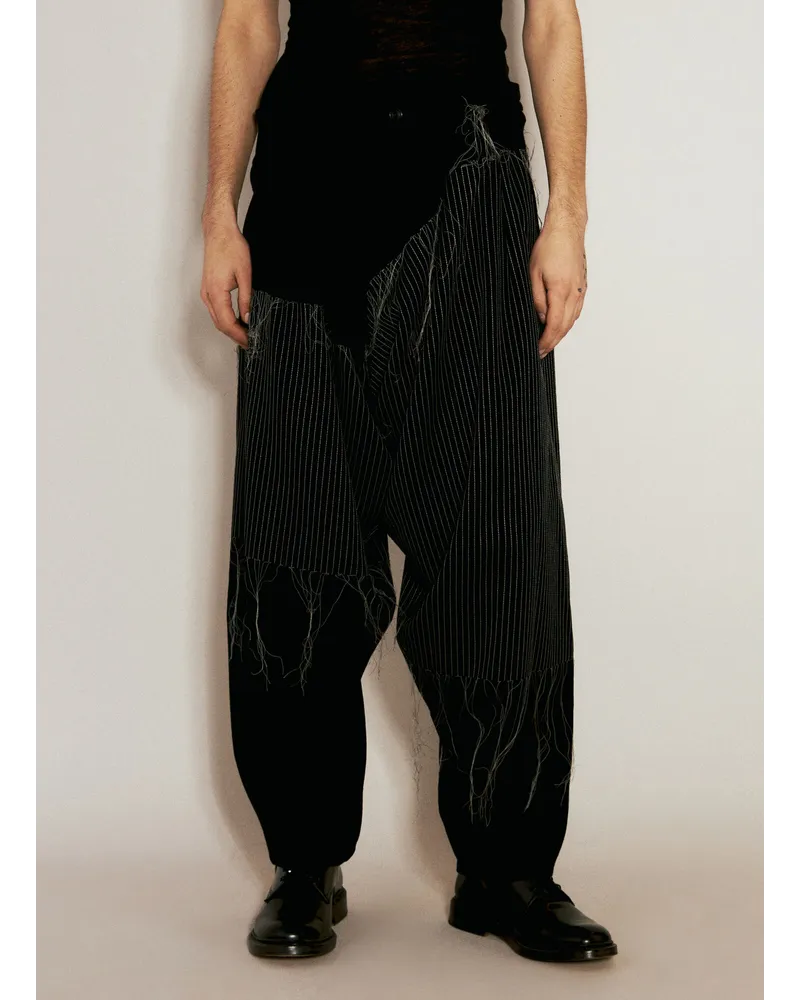 Yohji Yamamoto Embroidery Draped Pants Black