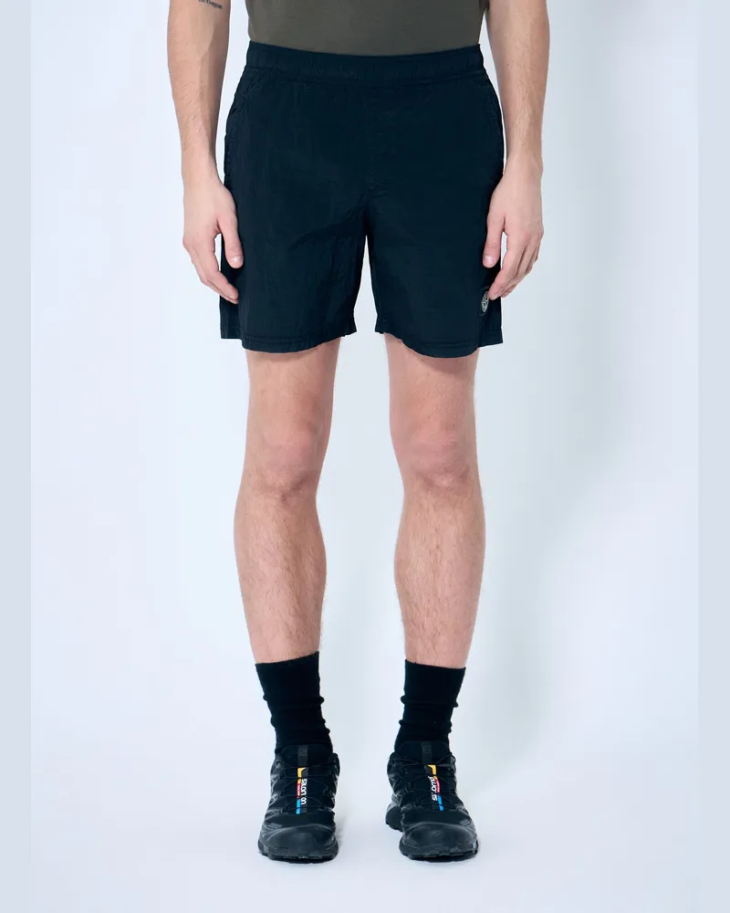 Stone Island Nylon Shorts With Logo Patch Black