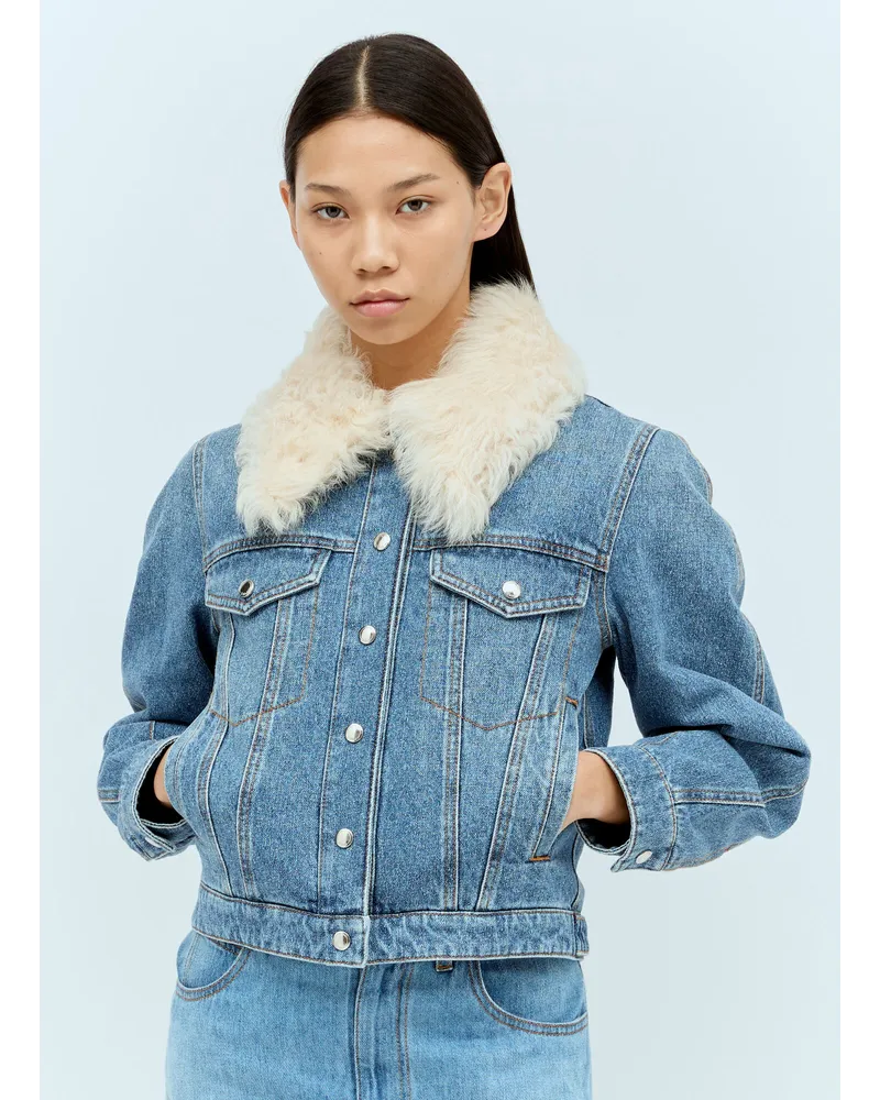 Chloé Shearling Collar Denim Jacket Blue