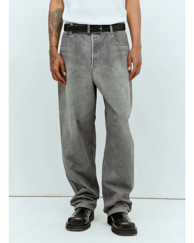 Bottega Veneta Printed Denim Leather Pants Grey