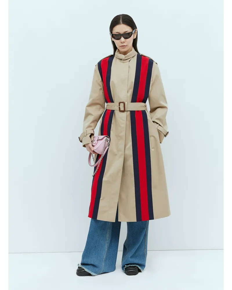 Gucci Gabardine Trench Coat With Web Stripe Beige