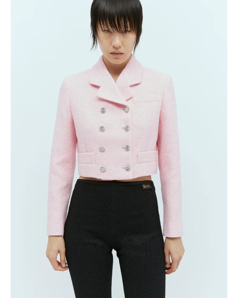 Gucci Sequin Bouclé Cropped Blazer Pink