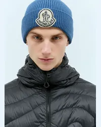 Moncler Logo Patch Beanie Hat Blue