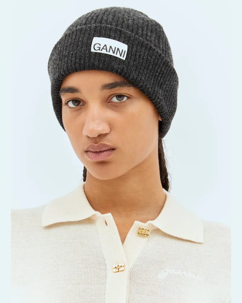 Ganni Rib Beanie Hat Black