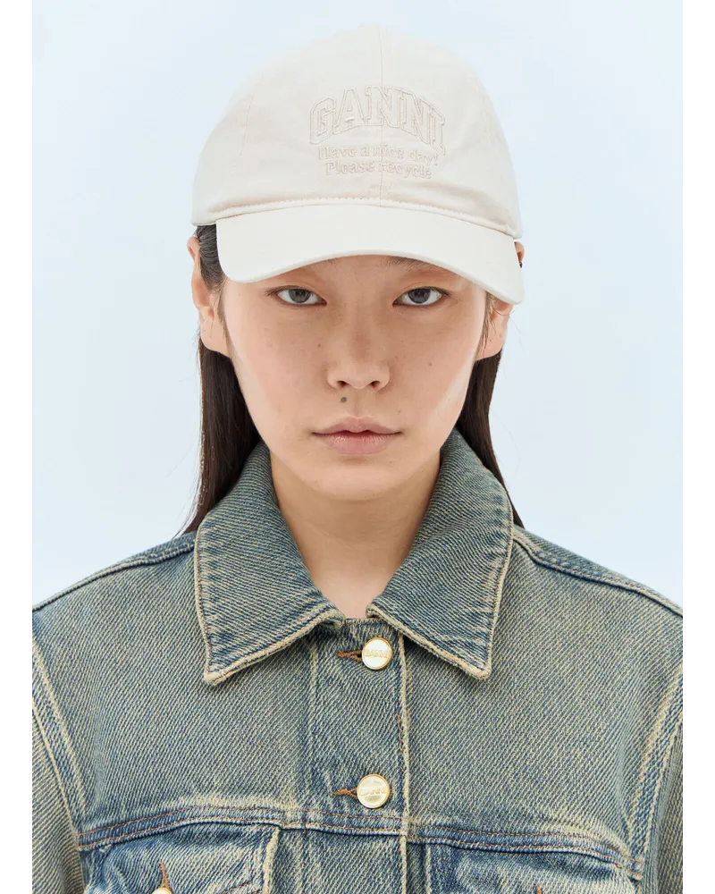 Ganni Logo Embroidery Baseball Cap Cream