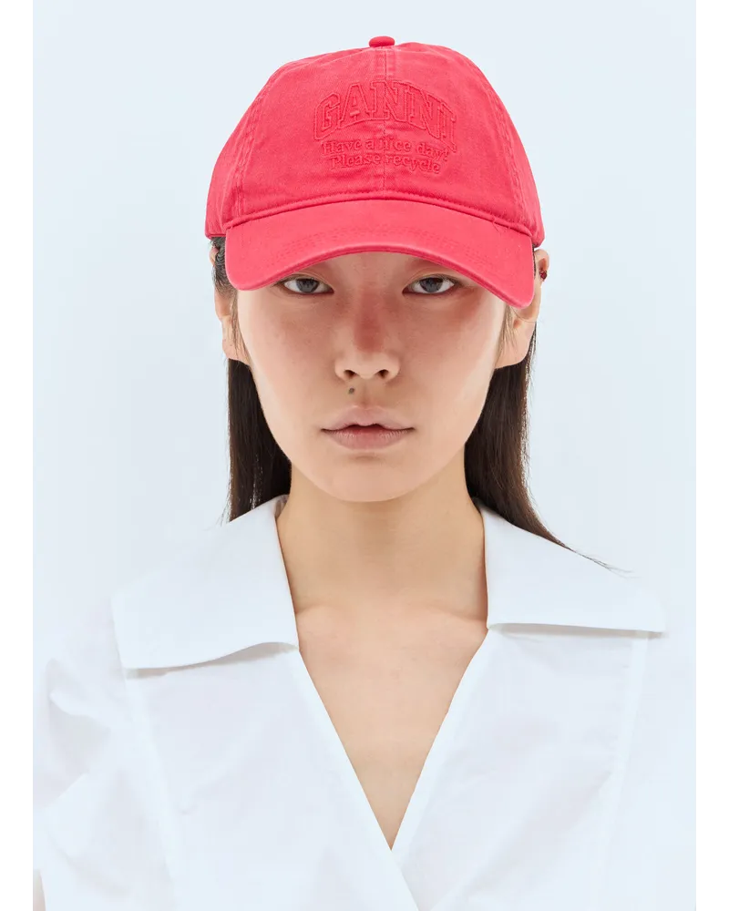 Ganni Logo Embroidery Baseball Cap Red