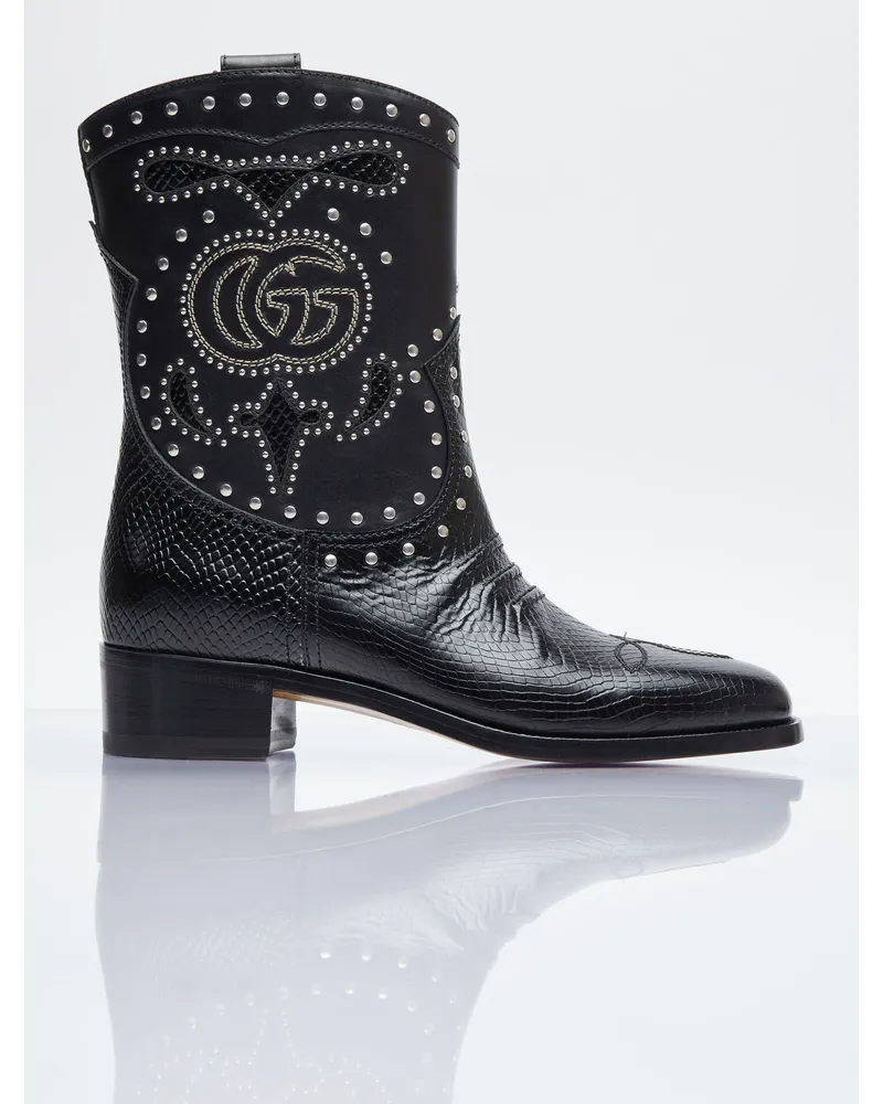 Gucci Double G Studded Leather Boots Black