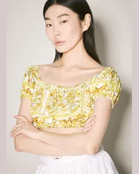 Dolce & Gabbana Majolica Print Crop Top Yellow