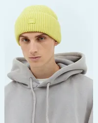 Acne Studios Small Face Logo Beanie Hat Yellow