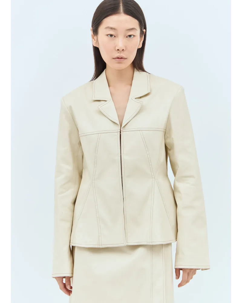 Ganni Herringbone Canvas Blazer Beige