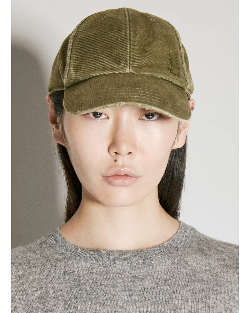 Saint Laurent Cassandre Denim Baseball Cap Green