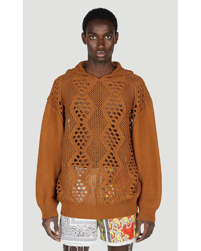 Children Of The Discordance Knit Hooded Sweater Brown