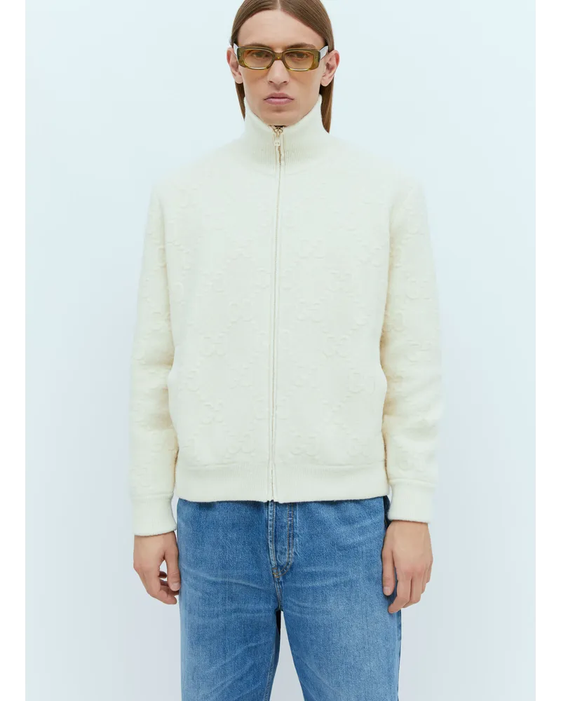 Gucci Gg Felted Wool Knit Jacket Cream