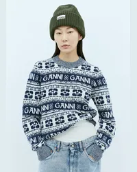 Ganni Logo Patch Beanie Hat Green