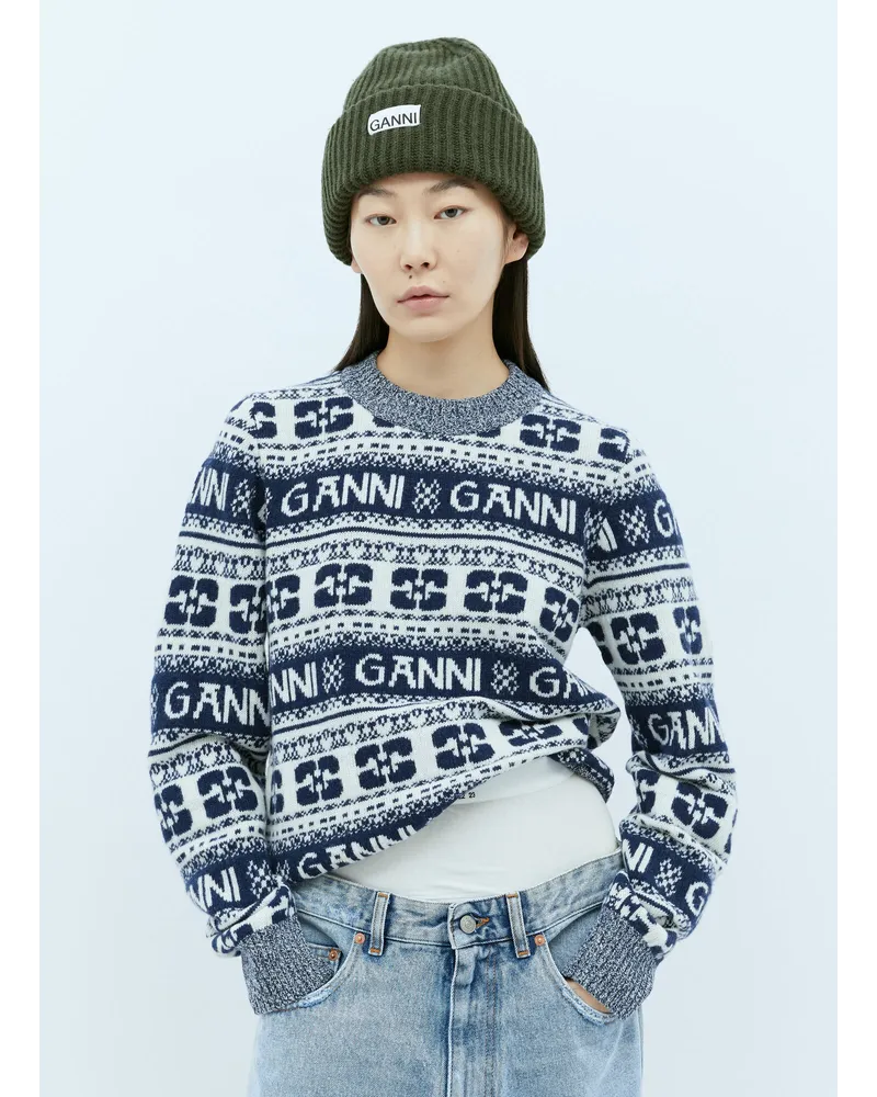 Ganni Logo Patch Beanie Hat Green