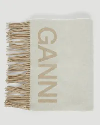 Ganni Fringed Wool Scarf Beige