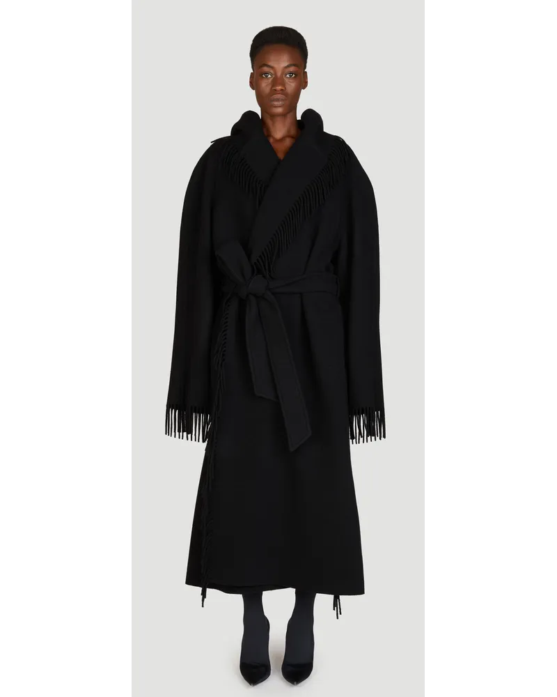 Balenciaga Fringe Coat Black