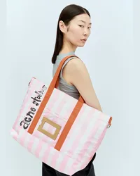 Acne Studios Logo Print Striped Tote Bag Pink