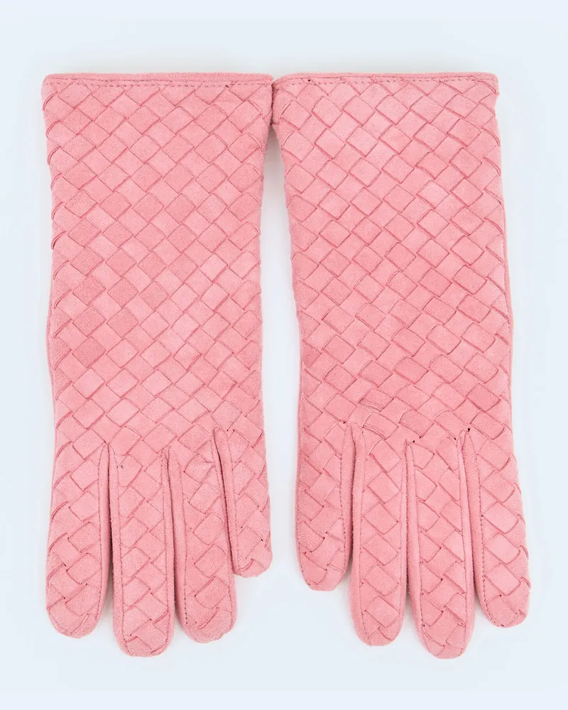 Bottega Veneta Suede Intrecciato Gloves Pink