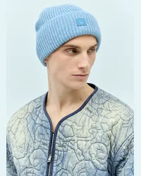 Acne Studios Small Face Logo Beanie Hat Blue