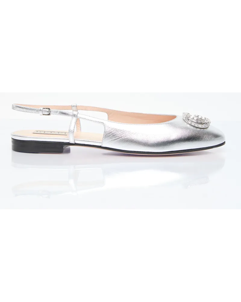 Gucci Crystal Logo Ballerina Flats Silver