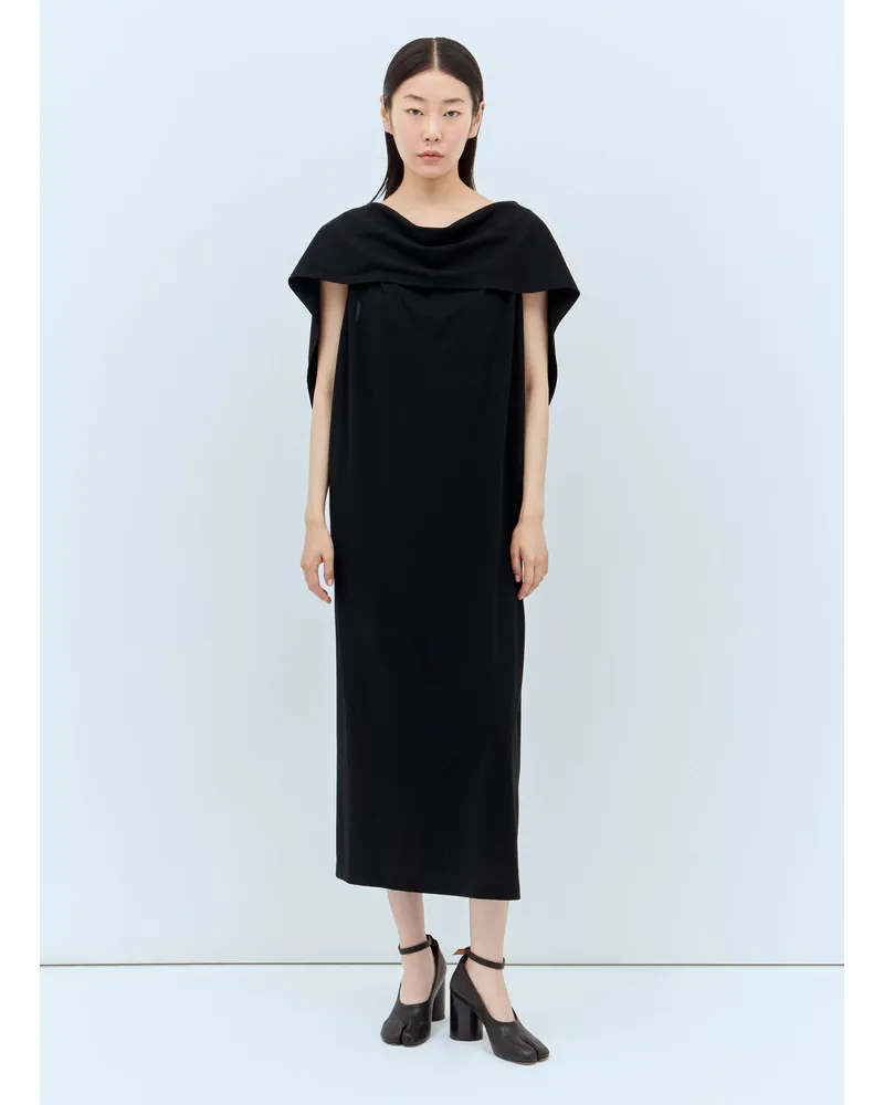 Issey Miyake Draped Neckline Midi Dress Black