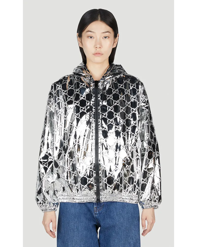 Gucci Gg Embossed Bomber Jacket Silver