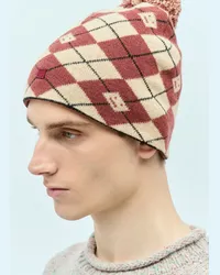 Acne Studios Argyle Jacquard Beanie Hat Red