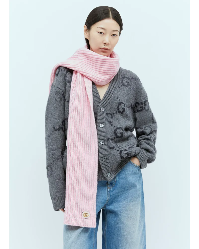 Gucci Double G Wool Cashmere Scarf Pink