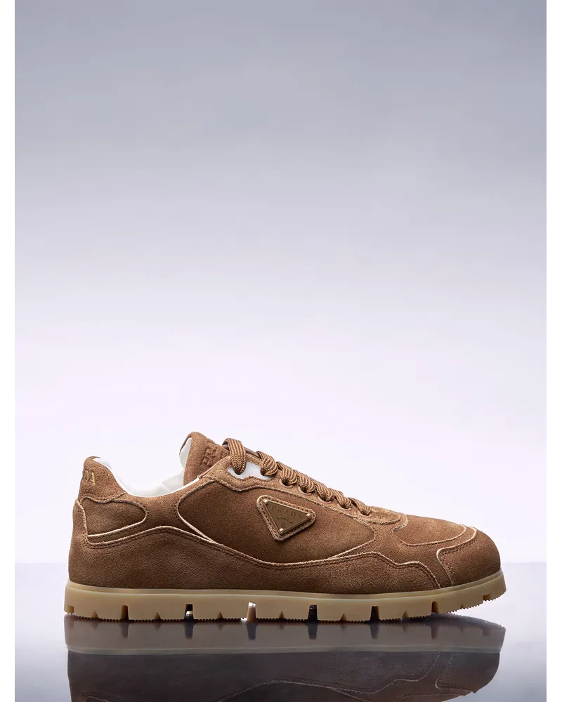 Prada Downtown Delavé Suede Sneakers Brown