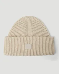 Acne Studios Face Patch Beanie Hat Beige